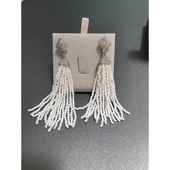 BCBG MaxAzria dangle white Seed beaded Tassel earrings with silver/cz . NWOT - Picture 14 of 15